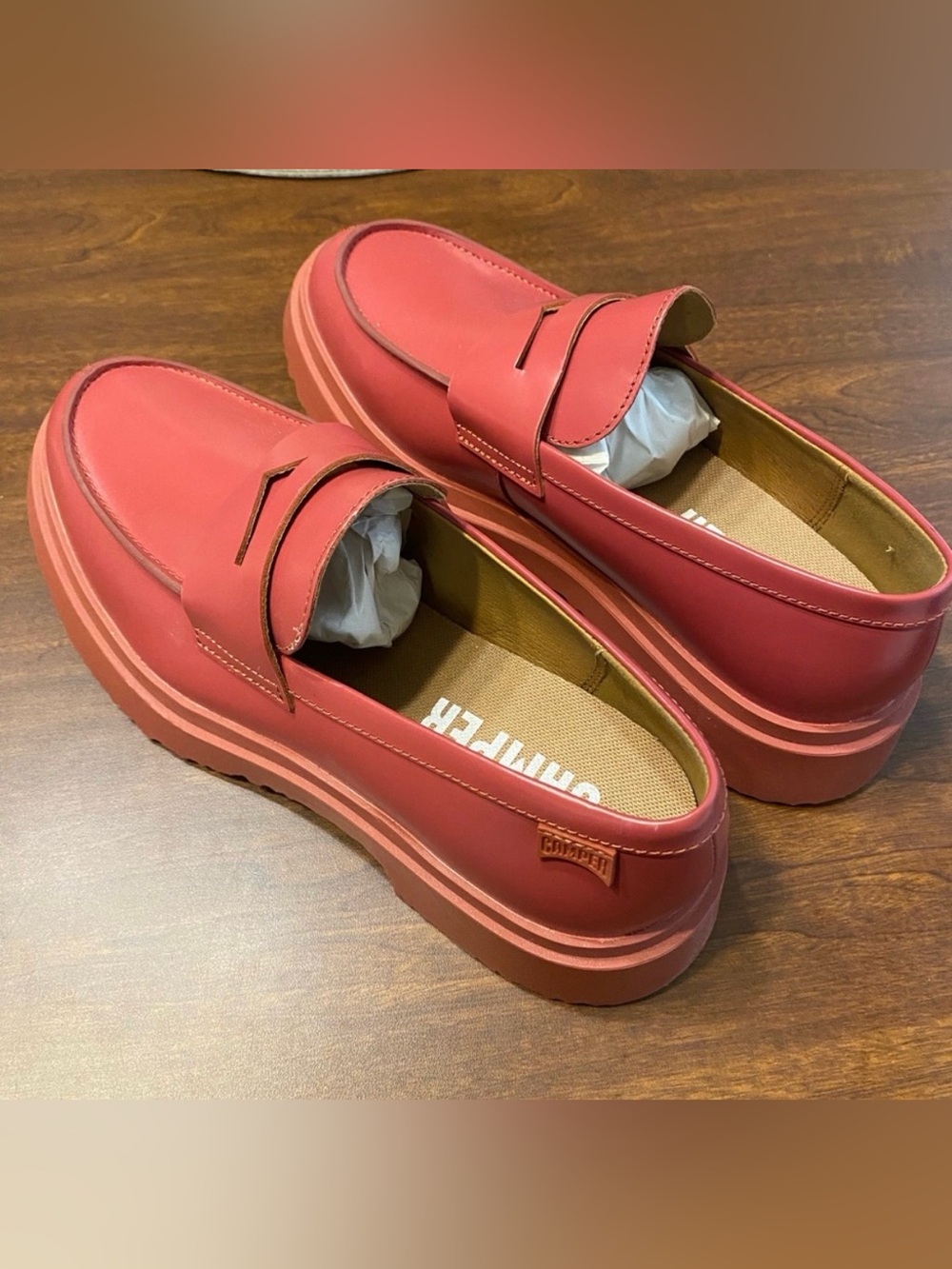 Camper Walden Red Leather Loafers for Woman size 8.5
